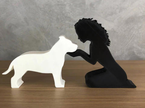 Girl and her American Bully - wavy hair 3D Print Model
