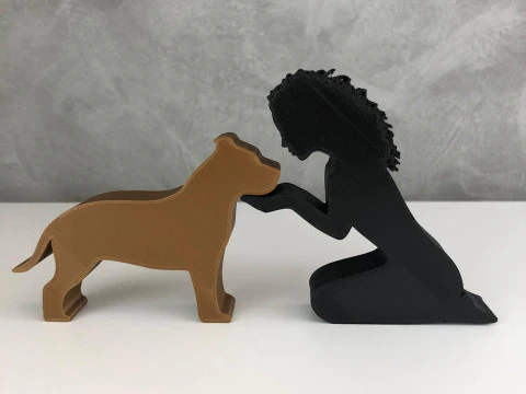 Girl and her American Bully - wavy hair 3D Print Model