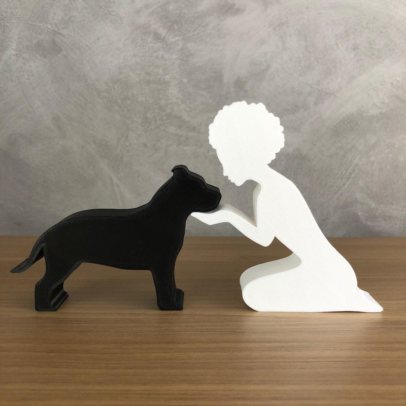Girl and her American Bully - afro hair 3D 打印模型 .c4d .max .obj .3ds .fbx .stl .blend 
