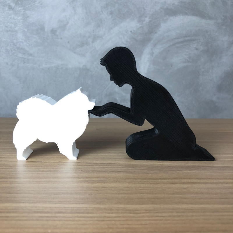 Boy and his German Spitz - Pomeranian 3D 打印模型 .c4d .max .obj .3ds .fbx .stl .blend 