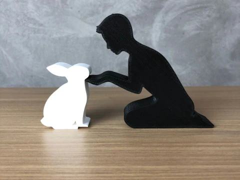 Menino e seu coelho Modelo de Impressão 3D