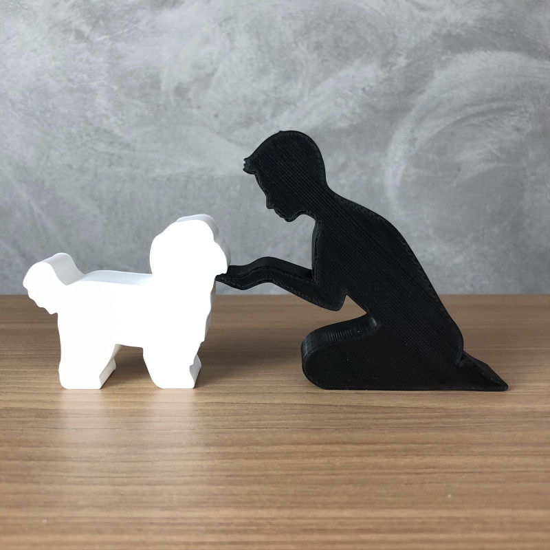 Boy and his Shih Tzu 3Dプリントモデル .c4d .max .obj .3ds .fbx .stl .blend 