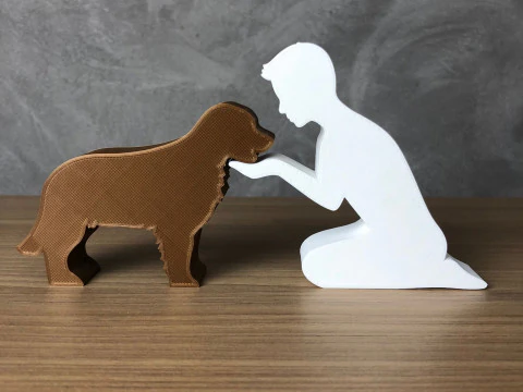 Ni&ntilde;o y su Golden Retriever Modelo de impresión 3D