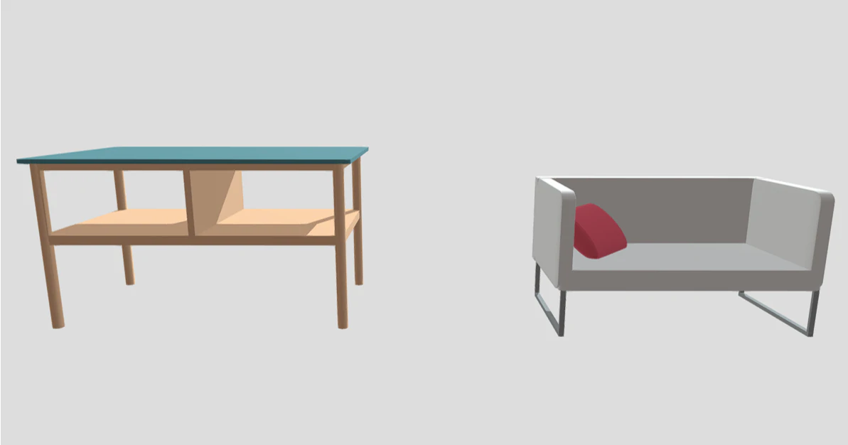 Table and armchair seat 3D Model .c4d .max .obj .3ds .fbx .stl .blend 