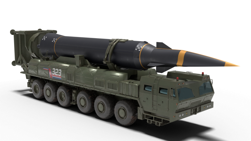 North Koreas hypersonic missile Hwasung-8 and its launcher 3D 模型 .c4d .max .obj .3ds .fbx .stl .blend 