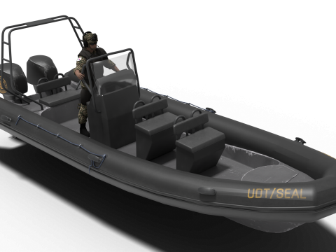Zodiac military boat and Soldier Model 3D
