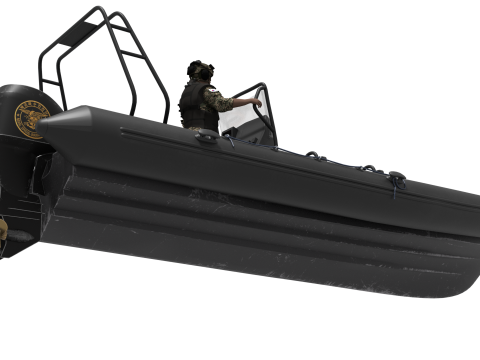 Zodiac military boat and Soldier Modelo 3D