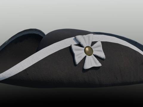 18th century Tricorne Hat with rosette low poly game ready Modelo 3D