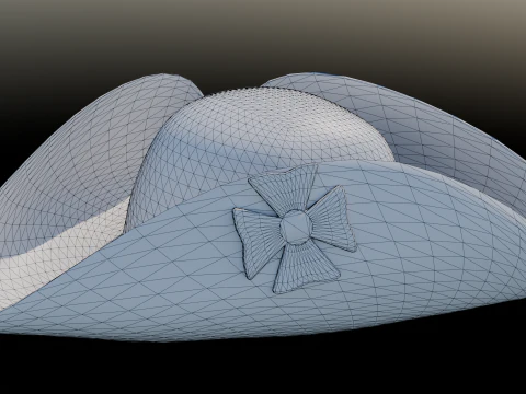 18th century Tricorne Hat with rosette low poly game ready 3D Model