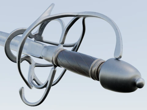 Frans sterk cavaleriezwaard 17e-18e eeuws spel klaar 3D Model