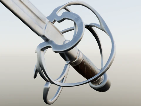 Frans sterk cavaleriezwaard 17e-18e eeuws spel klaar 3D Model