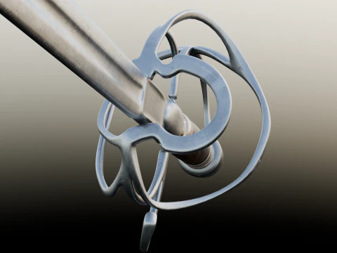 Frans sterk cavaleriezwaard 17e-18e eeuws spel klaar 3D Model