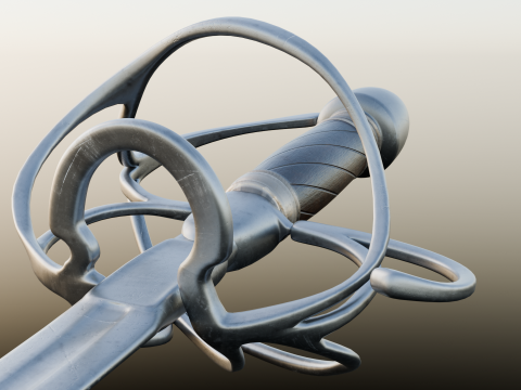 French strong cavalry sword 17th-18th century game ready 3D 모델