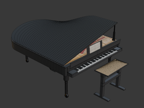 Black Grand Piano Low poly High Quality 3D Asset Modello 3D