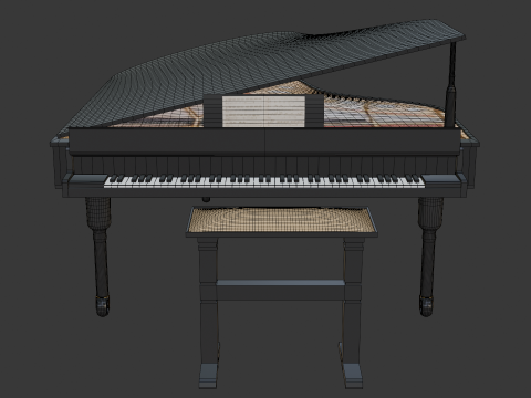Black Grand Piano Low poly High Quality 3D Asset Modello 3D