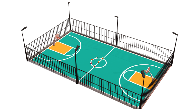 Basketball Court and 6 balls 3D Model .c4d .max .obj .3ds .fbx .stl .blend 