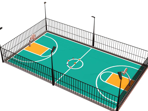 Basketball Court and 6 balls 3D Model