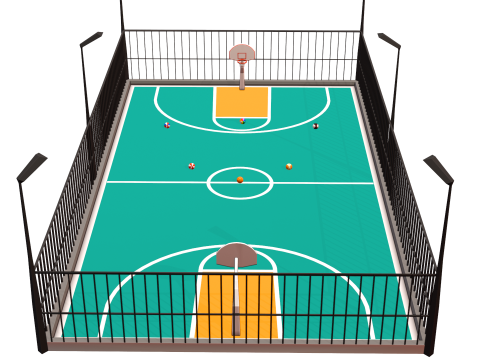 Basketball Court and 6 balls 3D Model