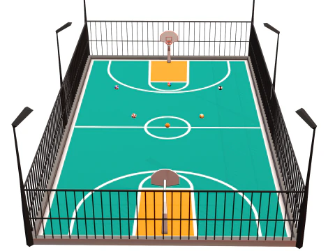 Basketball Court and 6 balls 3D Model
