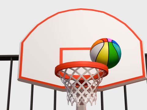 Basketball Court and 6 balls 3D Model