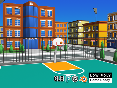 Basketball Court in Urban City 3D Model