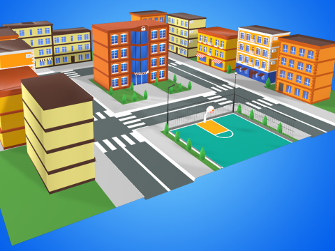 Basketball Court in Urban City 3D Модель
