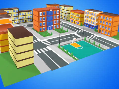Basketball Court in Urban City 3D Model