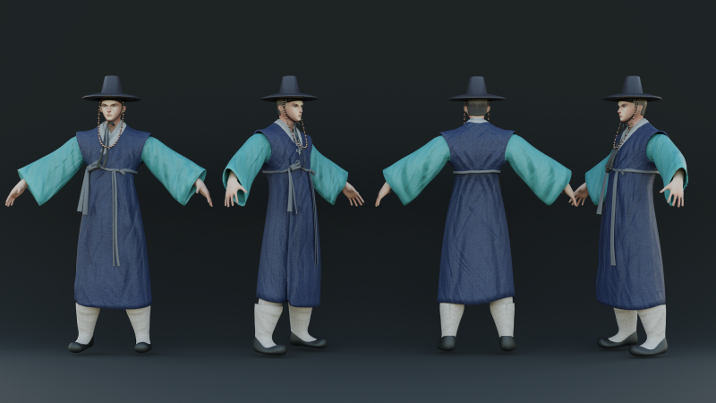 Korean hanbok men with character Low-poly 3D Модель .c4d .max .obj .3ds .fbx .stl .blend 