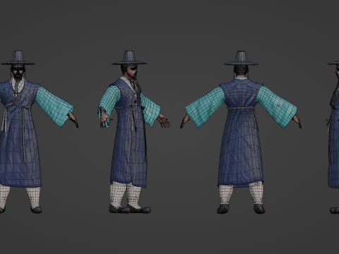 Korean hanbok men with character Low-poly 3D Модель