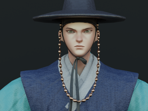 Korean hanbok men with character Low-poly 3D Модель