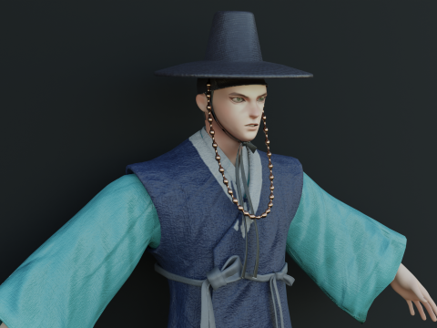 Korean hanbok men with character Low-poly 3D Модель