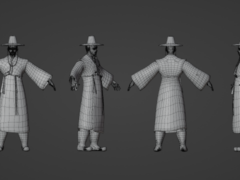 Korean hanbok men with character Low-poly 3D Модель