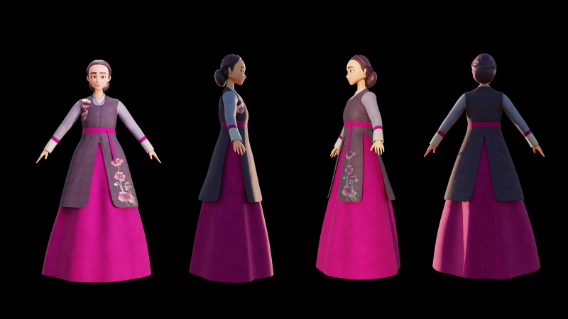 Traditional Korean Hanbok with Character Low-poly 3D 模型 .c4d .max .obj .3ds .fbx .stl .blend 