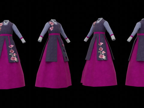 Traditional Korean Hanbok with Character Low-poly 3D 模型