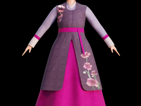 Traditional Korean Hanbok with Character Low-poly 3D 模型