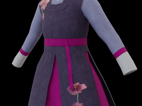 Traditional Korean Hanbok with Character Low-poly 3D 模型