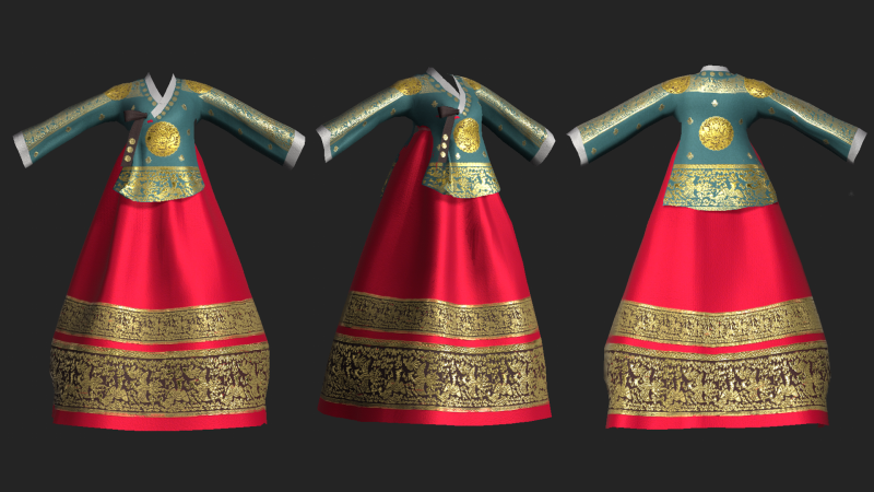 Korean Traditional Royal QUEEN Hanbok with Low-poly 3D Model .c4d .max .obj .3ds .fbx .stl .blend
