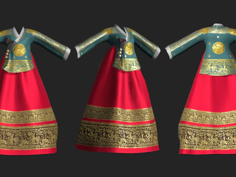 Hanbok tradicional coreano Royal QUEEN com Low-poly Modelo 3D