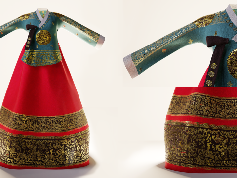 Korean Traditional Royal QUEEN Hanbok with Low-poly 3D Model