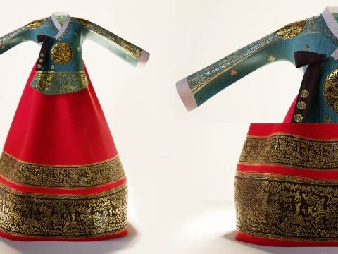Korean Traditional Royal QUEEN Hanbok with Low-poly 3D Model