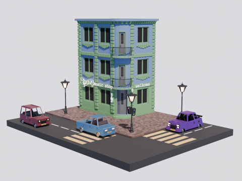 Cartoon usa house car Modello 3D