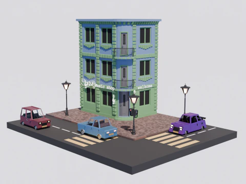 Cartoon usa house car 3D Model