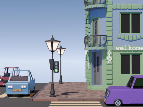 Cartoon usa house car Modello 3D