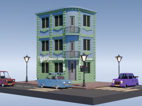 Cartoon usa house car 3D Model