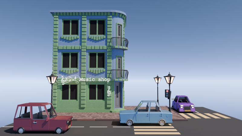 Cartoon usa house car Modello 3D .c4d .max .obj .3ds .fbx .stl .blend 