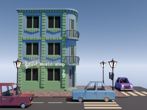 Cartoon usa house car 3Dモデル