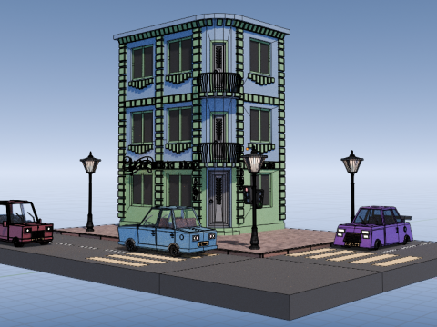 Cartoon usa house car Modello 3D
