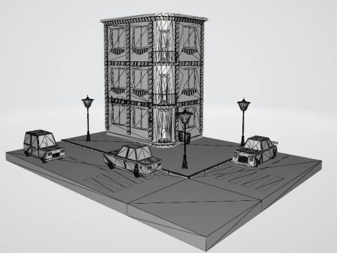Cartoon usa house car 3D Model
