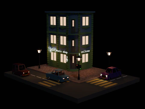 Cartoon usa house car 3D Model