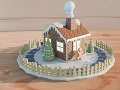 Christmas scene with detailsGingerbread man Christmas tree snowman Christmas house snow path 3D Print Model